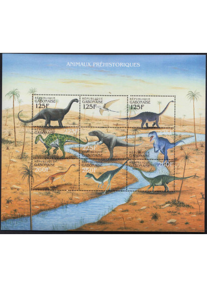 GABON 2002 Dinosauri foglietto nuovo 9 valori alto valore