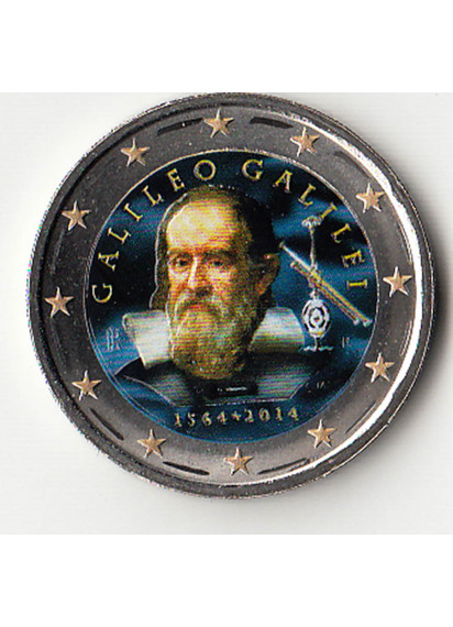 2014 - 2 euro ITALIA 450° Nascita di Galileo Galilei colorato Smaltato Fdc
