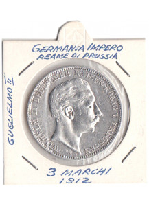 Prussia 3 Marchi 1912 A Guglielmo II argento Extra Fine