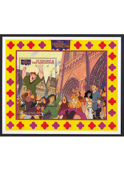 St. VINCENT and THE GRENADINES 1996 foglietto con scena del film Disney Il Gobbo di Notre Dame 