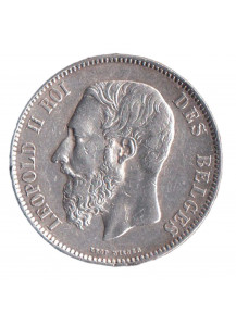 1873 - BELGIO Leopoldo II 5 Francs Argento  BB