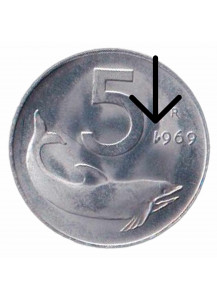 5 LIRE delfino 1969 1 ROVESCIATO FDC RARO 