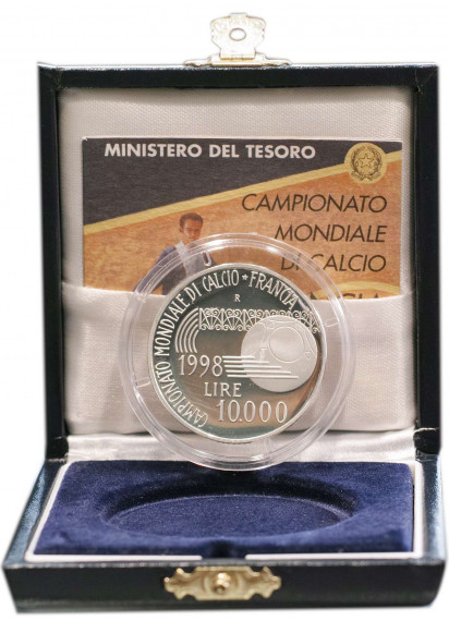 1998 - Lire 10000 Argento Mondiali Calcio Francia Fondo Specchio Italia