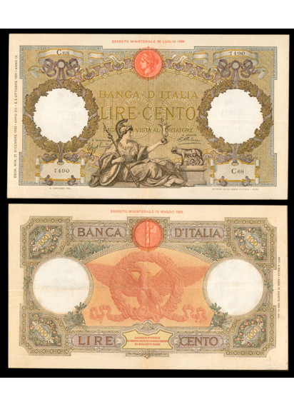 1933 - Lire 100 Roma Guerriera (Fascio) 21-12-1933 Spl carta Gialla Rara