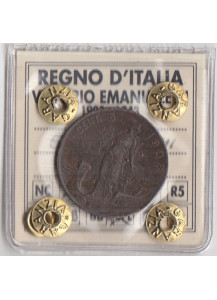 1908 5 Centesimi Rame BB+ Moneta Rara sigillata