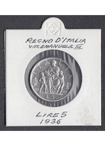 1936 - Lire 5 Vittorio Emanuele III Famiglia Argento Spl