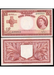 MALTA - L.1949 (1954) Banconota Malta 1 Pound "Elizabeth II Fds Rara