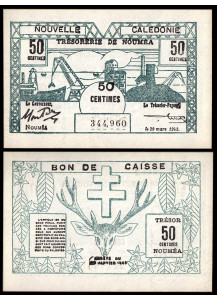 NUOVA CALEDONIA 50 Centimes 1943 Fior di Stampa