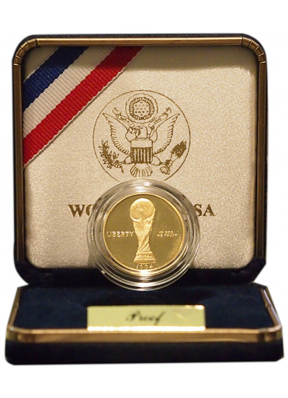 USA World Cup 1994 5 Dollari Oro Fondo Specchio Tiratura Limitata