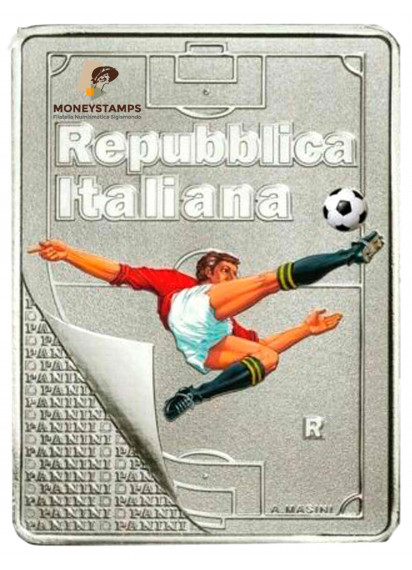 2022 - 5 Euro Argento ITALIA Figurine PANINI, Calciatori - Rossa Fdc