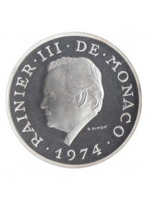 MONACO 100 Francs Argento 1974 Fondo Specchio Ranieri 25 Th Anniv. 