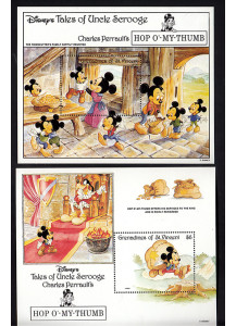 GRENADA St. VINCENT 2 foglietti Disney Topolino taglialegna e famiglia