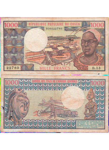 Congo Repubblica Popolare 1000 Francs 1983 Pointe Noire Quasi BB