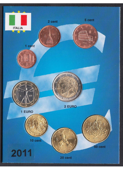2011 - Italia Serie 8 Monete Euro Conservazione Stupenda in cartoncino