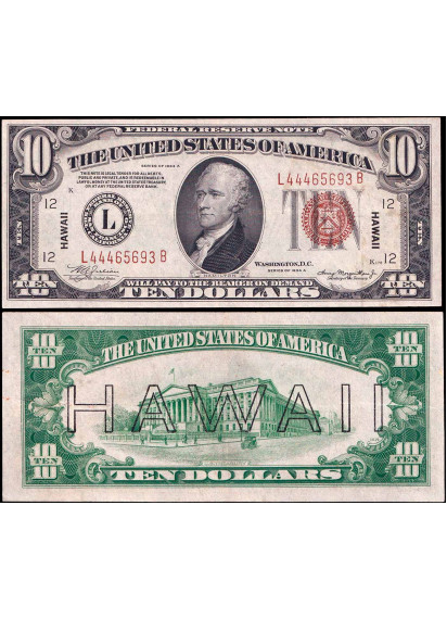 STATI UNITI 10 Dollari 1934-A  Silver Certificate, Brown Seal - HAWAII Stupenda Rara