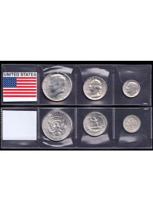 Trittico monete argento Kennedy Washington Roosevelt Anno 1964 Unc