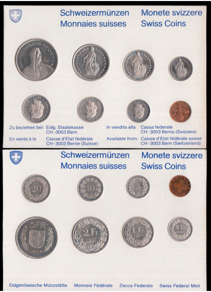1977 SVIZZERA Serie di Zecca 8 monete Annata Fdc