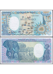 CHAD 1000 Francs Elephant 1989 - Complete Map Fds