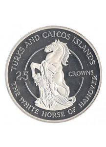 TURKS AND CAICOS 25 Crowns 1978 Argento White Horse Unc