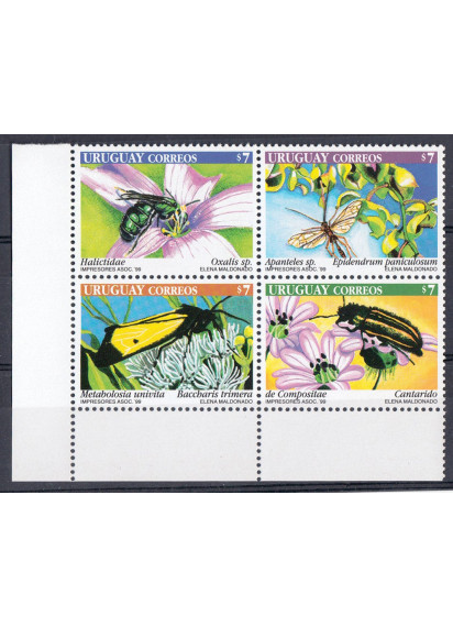 Uruguay 4 francobolli dedicati agli insetti Yvert 1838/41