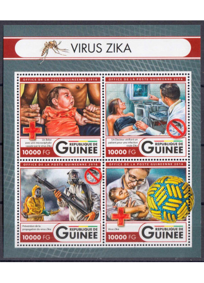 GUINEA Fogl nuovo 2016 Croce Rossa e Contro la Malaria Zika dentellato 4 v.