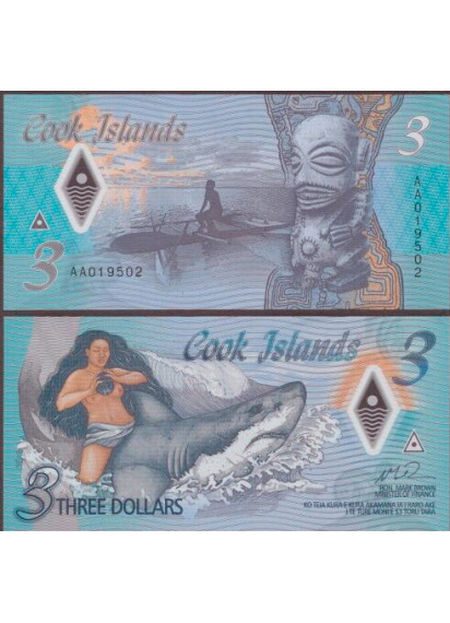 COOK ISLANDS 3 Dollars 2021 Polymer Fior di Stampa
