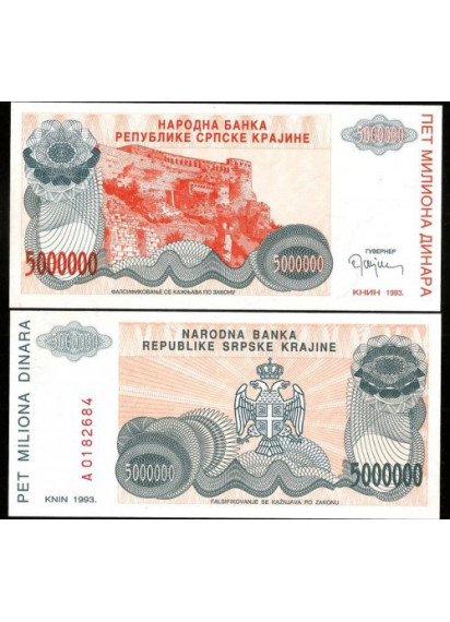 CROATIA 5.000.000 Dinara 1993 Fior di Stampa