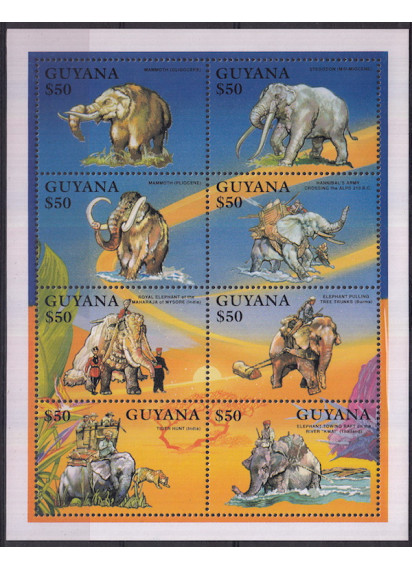 GUYANA francobolli sui dinosauri serie completa nuova 