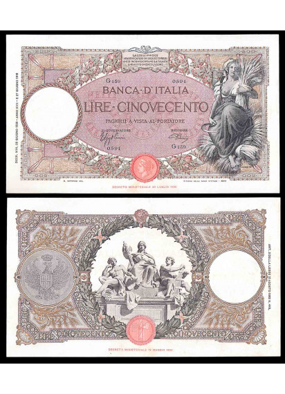 1939 - 500 Lire Mietitrice (Fascio) 26-06-1939 Roma Splendida