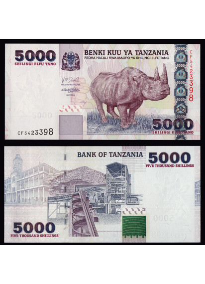 TANZANIA 5000 Shilingi Rinoceronte 2003 Fior di Stampa