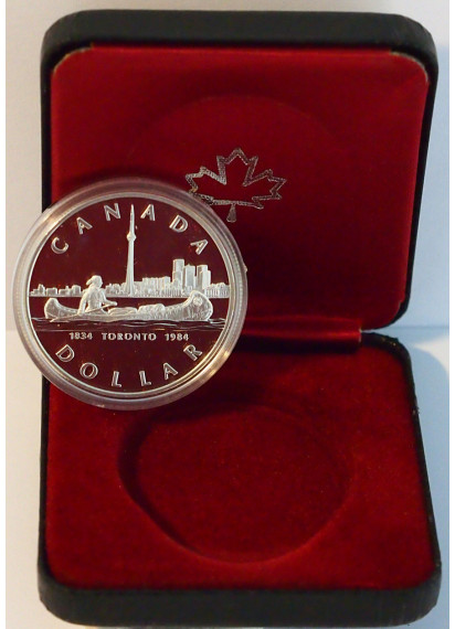 1984 - 1 Dollaro Canada celebrativa 150° Anniversario di Toronto Fondo Specchio